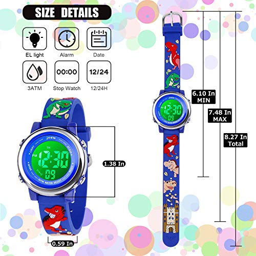 Kids Watch 3D Cartoon Toddler Wrist Digital Watch Waterproof 7 Color Lights with Alarm Stopwatch for 3-10 Year Boys Girls Little Child (Dinosaur A-Blue) 6