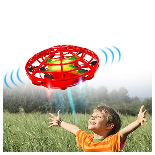 Hand Drones, Hand Operated Drones, econoLED Boy Toys Kids Hand Controlled Flying Ball Drone,Hands Free Mini Flying Ball Helicopter with 2 Speed & 5 LED Lights for Boys, Girls, Kids Gift (Light Red)