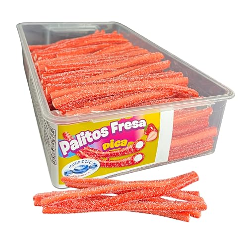 MUNDIDOLÇ Churritos Ácidos Sabor Fresa. Chuches Dulces. 200 Unidades de Sabor Fresa. Golosinas y Chucherias. Chuches Cumpleaños y Chuches Halloween. Gominolas Halloween (Ácidos)