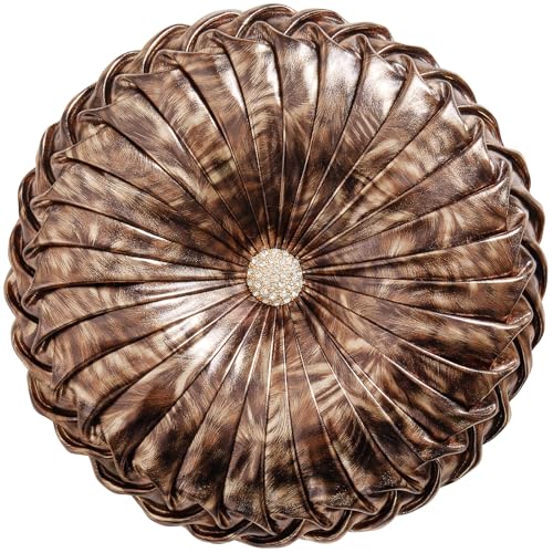 Image of EUCIOR Round Decorative Pillow,Handmade Circle Pillow,Smooth Metallic Leather Round Pillows for Couch Home Decor Bedroom Living Room Bed Sofa