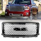MATMACRO Gloss Black Grille For GMC Sierra 1500 Front Bumper Denali Style Grill 2014 2015