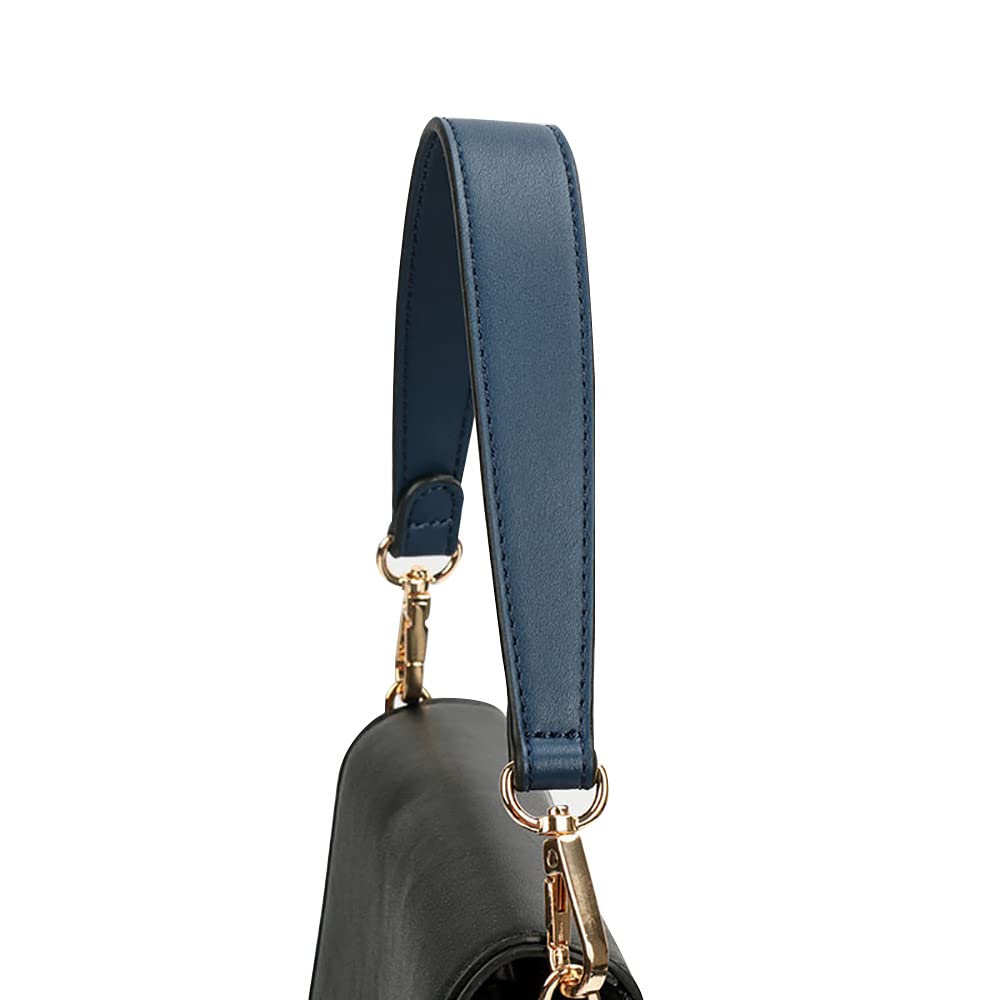 Flat Grain Leather Replacement Straps for Handbags Purse Straps Replacement Crossbody Gold Clasps Women Purse Making 14.17"(36CM) Long Navy Blue