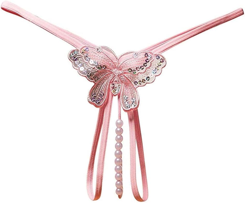 Fashion Women Sexy Underwear Cutout Pendant Pearl Beads Embellished Lace Butterfly G-String Thong Underpants 2026