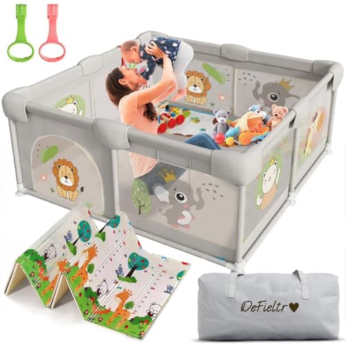 DeFieltro Parque Infantil Bebe de la SELVA 150x180 - Corralito Bebe con Malla de Animales Transpirable - Corral Plegable Baby ANTIDESLIZANTE Alfombra Acolchada + 2 Anillas (150 x 180 CM, Selva)