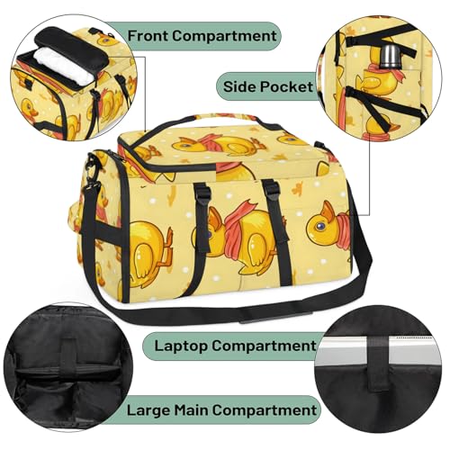 Tactical Sports Duffle Bag for Travel Waterproof Gym Bag with Shoe Compartment 48L Carry On Luggage for Men & Women 3-in-1 Durable Travel Luggage Yellow Ducks4
