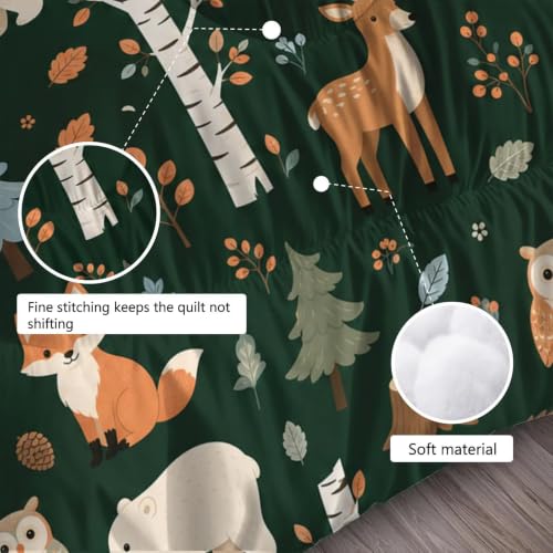 Image of Twin Green Forest Animal Comforter Set for Kids Bedroom Decor