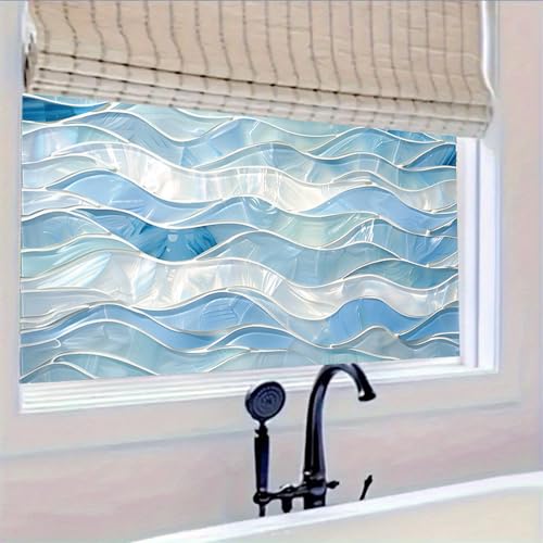 HOMETITUTE Blue Wave Glass Window Film 39.3x17.7 Inch Decorative Static Cling Window Covering Privacy Mosaic Design Bathroom Door Sunlight Filter Reusable Film for Kitchen Office Entryway - Cosy Home Interiors HOMETITUTE Blue Wave Glass Window Film 39.3x17.7 Inch Decorative Static Cling Window Covering Privacy Mosaic Design Bathroom Door Sunlight Filter Reusable Film for Kitchen Office Entryway - Image 6