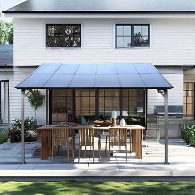 10 x 12 FT Gazebo for Patio, Weather-Resistant Pergola with Sloped Roof, Large Wall-Mounted Heavy Duty Awnings Waterproof Outdoor Shed Hardtop Gazebo Backyard Shade, Grey