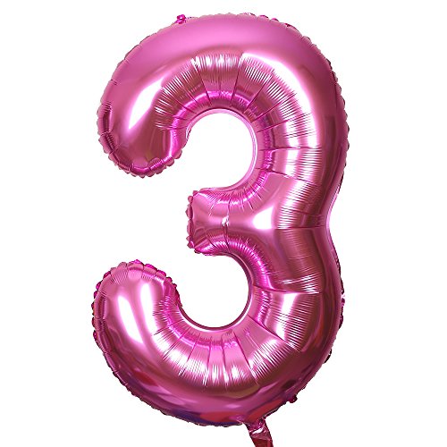 Smarcy Globos Número 3 Decoración de Cumpleaños 3 Años Fiesta de Cumpleaños (Rosado)