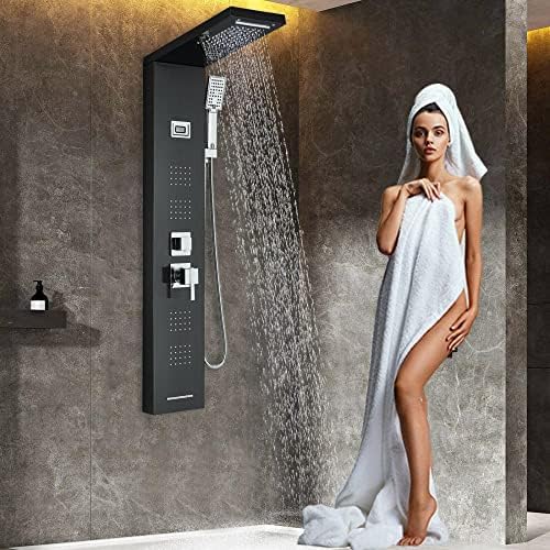 Sistema de torre de panel de ducha en acero inoxidable con lluvia, cascada y masaje miniatura 1