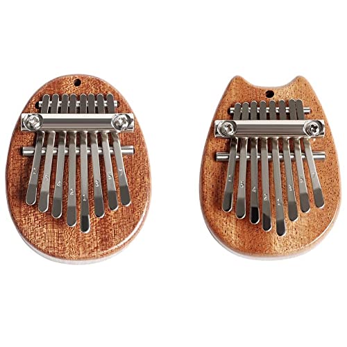 Huhebne 2 StüCk Mini Thumb Piano 8-Tasten Kalimba Klavier Tragbares Holz Finger Daumen Klavier AnhäNger Musikalisch für AnfäNger und Kinder Cover