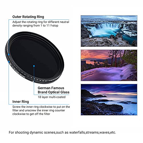 Image of JJC 67mm ND Filter ND2-2000 VND Variable Neutral Density Adjustable Fader for SonyFE 24-70mm f4 /FujifilmXF 16mm f1.4 /CanonRF 24-105mm f4-7.1 /CanonEF-S 10-18mm f4.5-5.6 /Sigma16mm f1.4(JJC F-ND2K67mm)