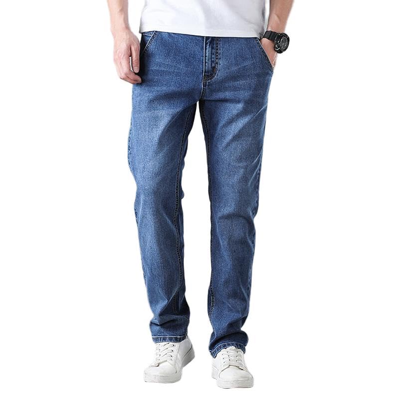 Retro Micro Elastic Jeans Men's Straight Leg Dad Pants Nostalgic Blue+Blue Loose Stylish Must-Have for Trendsetters3