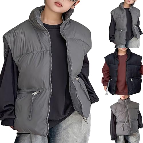 Boys and Toddlers' Puffer Vest Casual Loose Fit Warm Thick Sleeveless Down Jacket Water Resistant Windproof Quilted Jacket