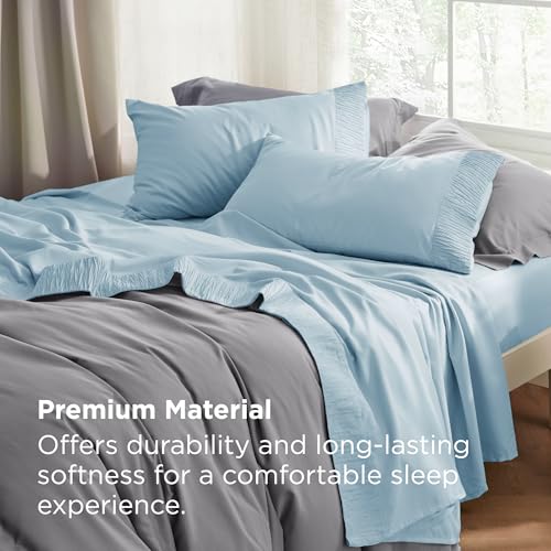 Image of Bedsure Full Size Bed Sheets - 4 Pieces Soft Full Sheet Set - Breathable & Cooling - Hotel Luxury - Easy Care Polyester Microfiber Bedding for Women, Men, Light Blue