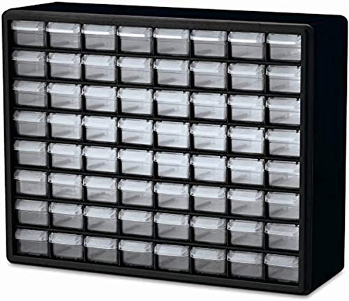 Akro-Mils 10164 64 Drawer Plastic Parts Storage Hardware and Craft Cabinet, 20" x 15.75", Black
