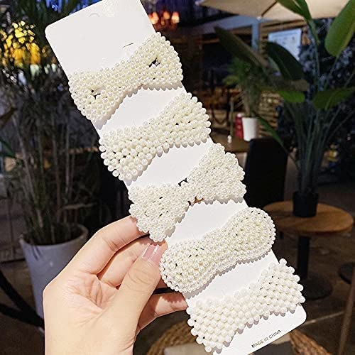 HAPPYMATES 5 Pcs Hair Clips Korean Style Pearl Large Hair Clips Pins Barrette Styling