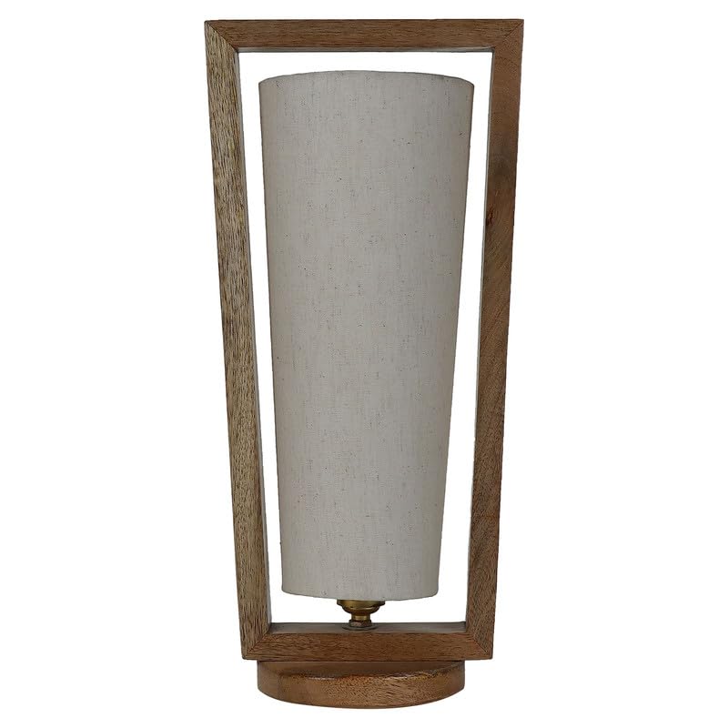 Image of tu casa Wooden Table Lamp Mango Wood Fabric Shade Bedroom 40cm