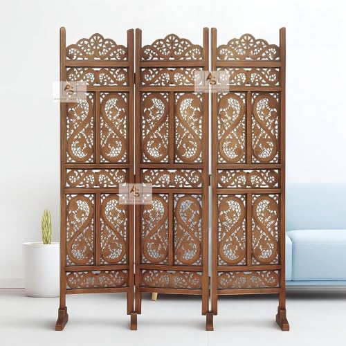 Image of Wooden Partition for Living Room,Divide Wall Room Divider Screen Separator, Wall Panel Divider for Hall | Bedroom |Office | Puja Room | Restaurant S Design 3 Panel with Stand