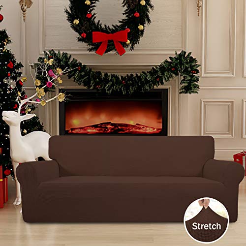 Image of Easy-Going Stretch Sofa Slipcover 1-Piece Sofa Cover Furniture Protector Couch Soft with Elastic Bottom for Kids, Polyester Spandex Jacquard Fabric Small Checks (Sofa, Coffee)