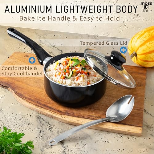Image of Moss & Stone 6 Pcs Black Nonstick Cookware Set, Pots And Pans Set Non stick With Glass Lid, Induction Cookware, Stay-Cool Handle PTFE /PFOA Kitchen Pots 6-Piece with Frying Pans & Saucepan