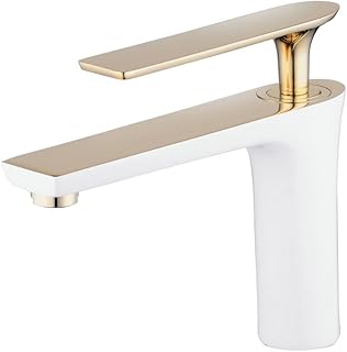 Bathroom Sink Faucet White/Gold Painting Single Handle Bowl Basin Mixer Tap Single Hole Lavatory Vanity Sink Faucets Gudetap GT7507WG