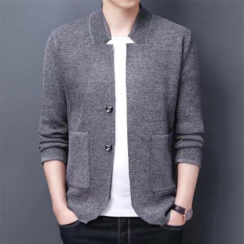 Men Button Front Cardigan Sweater Knitwear Long Sleeve Stand Up Collar Business Pullover4