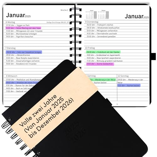 DIN A5 2026 Terminplaner Kalender auf Deutsch, Terminkalender Wochen-Planer, Agenda & Organizer, 2 Jahres Wochenkalender Buchkalender mit Kunstleder-Hardcover & 120 g/m² Papier
