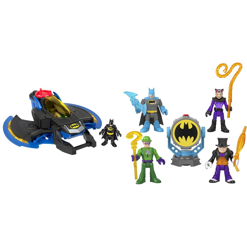 Imaginext ​Fisher-Price DC Super Friends Batwing DC Super Friends Bat-Tech Bat-Signal Multipack, figure set of 4 characters with lights and accessories for kids ages 3+