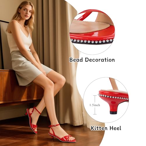 Strappy Kitten Sandals For Women Fashionable Beaded Low Heels With Ankle Strap Comfortable Open Toe Summer Dress Shoes For Dating Prom Party2