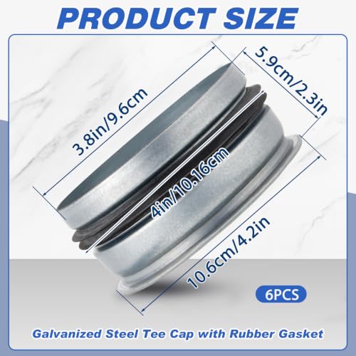 Image of VIHOSE 1 Pcs 4 Inch Od Dryer Vent Cap with Rubber Gasket Round Dryer Vent Cover Inside Galvanized Steel Tee Duct End Cap Pipe Cover Metal Plug for Outdoor and Indoor HVAC Systems