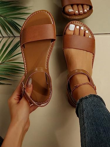 Verdusa Women's One Band Ankle Strap Flat Sandals Open Toe Walking Shoes2