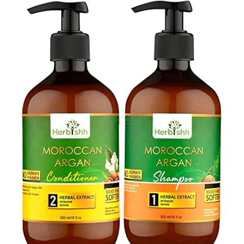 Herbishh Moroccan Argan Hair Shampoo + Argan Hair Conditioner Kit - Free from Mineral Oils, Sulphates & Parabens| For Dry & Frizzy Hair Cover