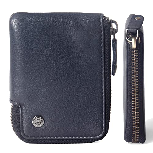 Image of Destinio Card Holder Wallet for Men Women - Genuine Leather, Branded Zippers, RFID Protection - ATM Debit Credit Card Holder, Slim RFID Protected Zipper Money Coin Purse (Blue)