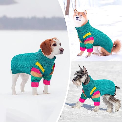 Image of Small Dog Sweater, Turtleneck Pullover with Sleeves, Green S