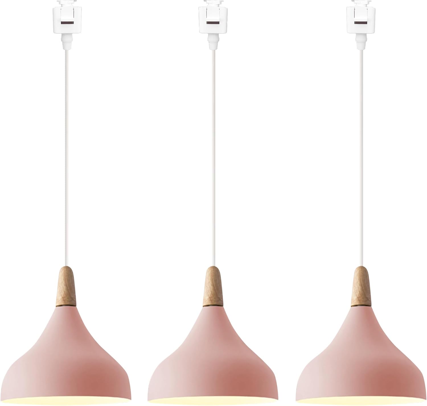 Kiven 3-Light J-Type track lighting pendants,Minimalist Modern J track pendant lights,Decorative Track Lighting Fixture for Kitchen Island Hallway Restaurant,Pink