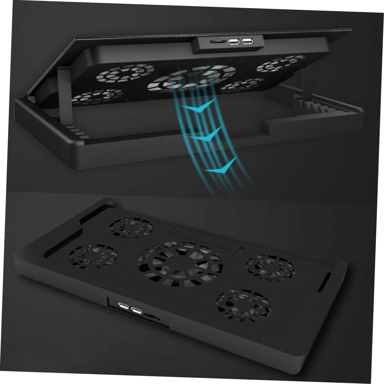 USB Laptop Cooling Stand 5-Fan Cooler Adjustable Angle Base with Anti-Skid Heatsink for Notebooks Black