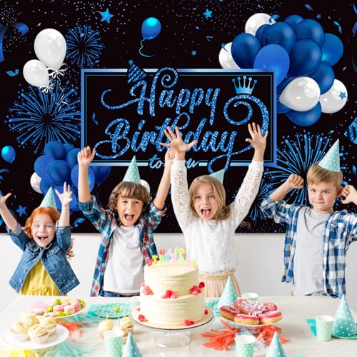 Blulu Happy Birthday Backdrop Banner Sign Poster Large Fabric Glitter Balloon Fireworks Sign Photo Backdrop Background for Birthday Party Decoration Supplies, 72.8 x 43.3in - Image 5