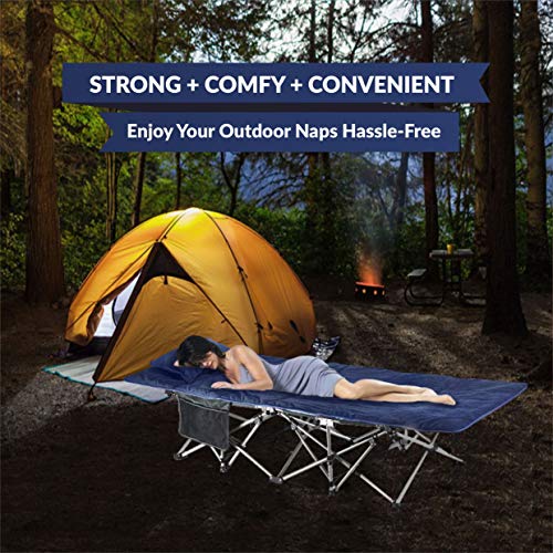 ELTOW Cozy Folding Camping Cot - Heavy-Duty Portable Collapsible Sleeping Bed with Pillow and Mattress - Superior Camping Gear with Strong Steel Frame and 1680D Oxford Fabric - Supports 400 Pounds