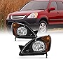 AKKON - For 2002 2003 2004 Honda CR-V Black Housing [w/Amber Corner Lamp] Headlights Driver+Passenger Side Replacement