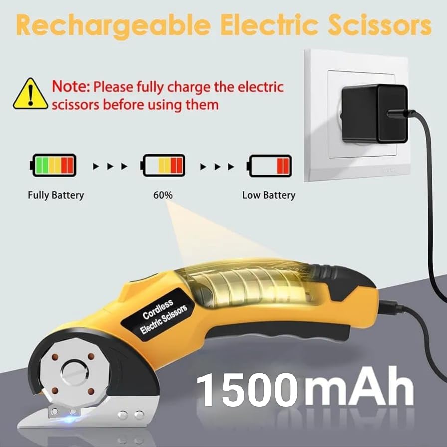 Image of Cordless Electric Scissors,4V Cardboard Cutter,Rechargeable Rotary Cutter for Cutting Cardboard,Leather,Packages,Plastic,with Safety Lock