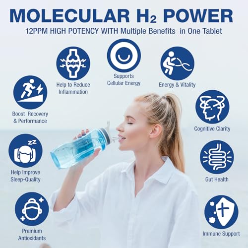 Image of Hydrogen Water Tablets with Magnesium -12 PPM Hydrogen Tablets for Drinking Water Molecular Hydrogen Water H2 Tabs Supplement for Cognitive Cellular Health