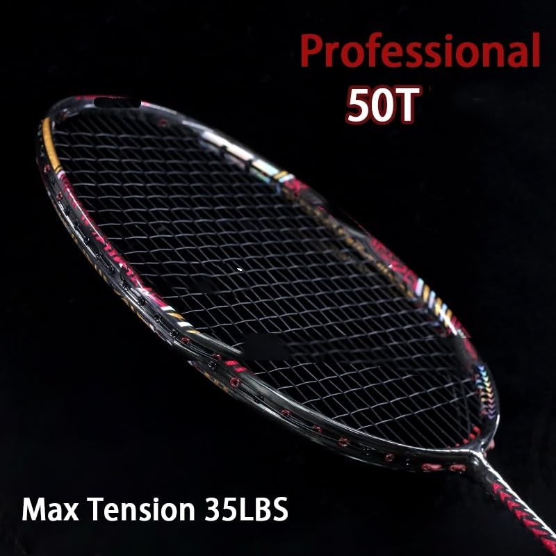 Badminton Set Raqueta de bádminton Profesional de Fibra de Carbono, 50T, 35 LB, con Cuerda, for Entrenamiento, Deportes de Velocidad, for Adultos, 1 Unidad Raquetas Badminton(Noir)