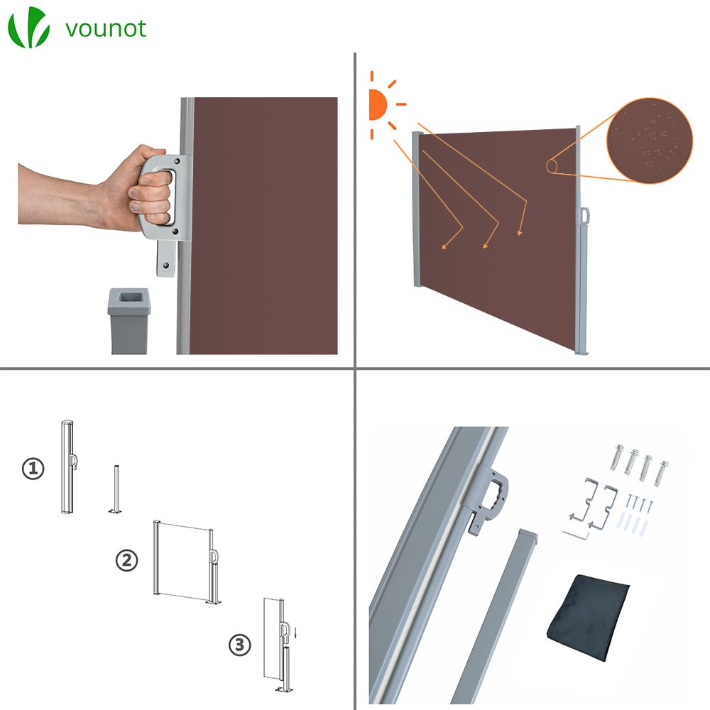 Tenda Paravento Laterale Riavvolgibile Antivento Protezione Privacy 180 x 300 cm Marrone Scuro