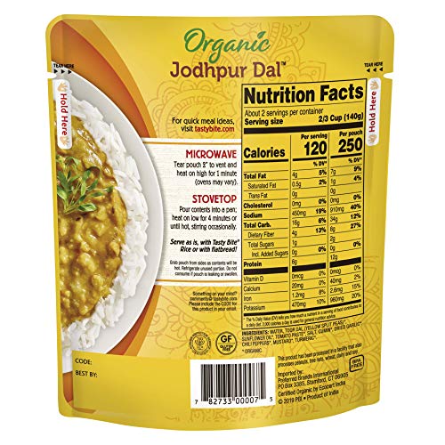Image of Tasty Bite Organic Jodhpur Lentils, 10 Ounce, Ready to Eat, Microwavable Entree, Vegan