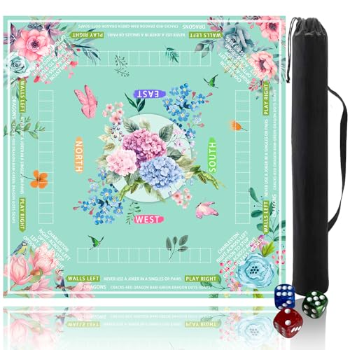 mahjong mat for table with Drawstring Bag/31.5Inch/american mahjong table cloth with rules mats,Noise Reduction Anti-Slip game mat for table,for Mahjong/Poker/Board Games/Card Games/Dominoes (blue)