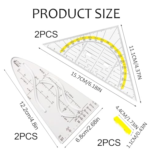 4 Stück Parabelschablone Mathe, Geodreieck Grundschule, Kurvenschablone, Glasklar Parabel Lineal, Normalparabel Schablone, Kunststoff Geodreieck, Geodreieck Flexibel, für Studenten, Büros und Designer