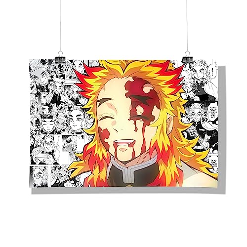 Image of MCSID RAZZ - Demon Slayer - Rengoku Kyojuro - The Final Smile Design A4 Size Poster (With Frame) - Best Gift For Demon Slayer Fans /Best Artifacts To Your Home & Decor /For Anime Fandom