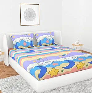 Gleeson 244 TC Super Soft Cotton King Size Bed Good Nights Bedsheets Elastic Fitted Bedsheets Kids-Girls Room All Around Elastic (72 x 78) Fit Upto 8 Inches