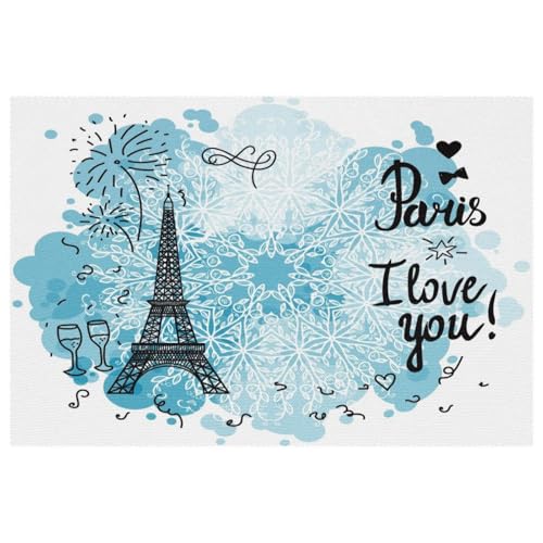 Set de table grand format 30x45 antidérapant Tour Eiffel bleu - 2